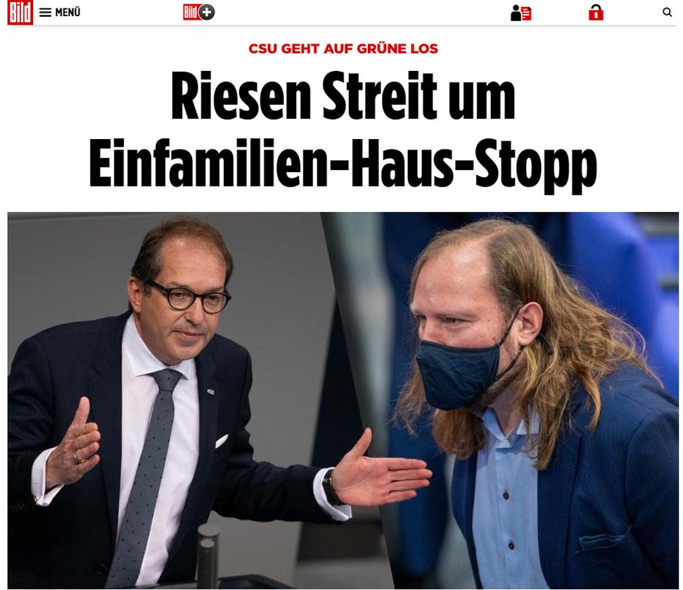 Mit Fotomontage angeblichen "Riesen-Streit" inszeniert: BILD-Schlagzeile mit bayerischen Fraktionschefs Alexander Dobrinth (CSU) und Anton Hofreiter (Grüne). Screenshot www.bild.de