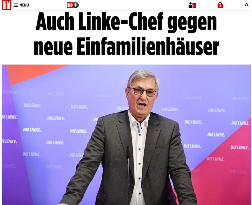 BILD geschockt: Auch Linke-Fraktionschef Bernd Riexinger ist für neue, nachhaltige und bezahlbare Wohnformen. Screenshot www.bild.de