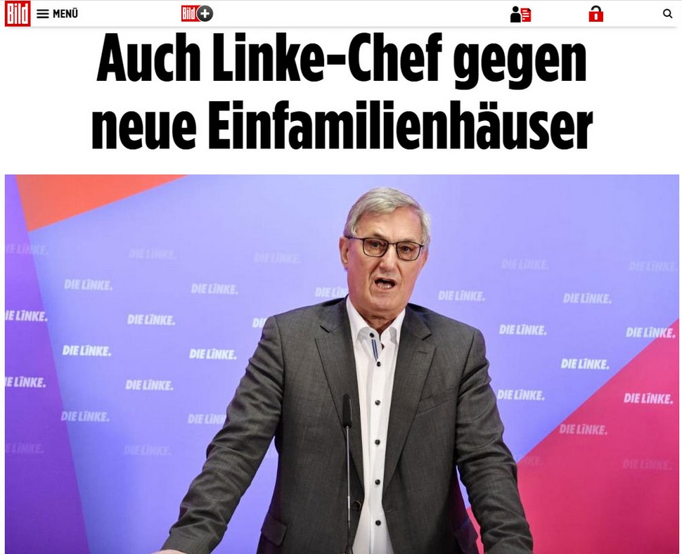 BILD geschockt: Auch Linke-Fraktionschef Bernd Riexinger ist für neue, nachhaltige und bezahlbare Wohnformen. Screenshot www.bild.de BILD geschockt: Auch Linke-Fraktionschef Bernd Riexinger ist für neue, nachhaltige und bezahlbare Wohnformen. Screenshot www.bild.de
