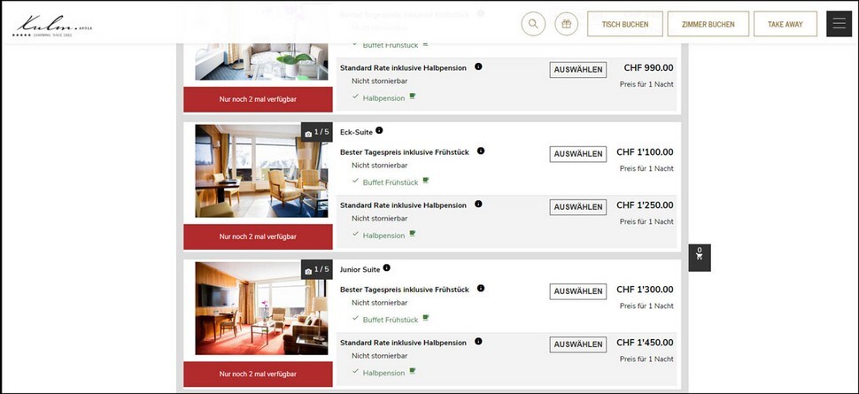 Preistafel Hotel Kulm (Screenshot www.arosakulm.ch)