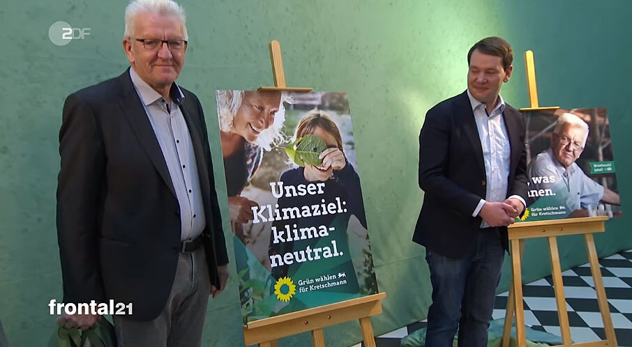 Am Frontal 21-Pranger: Der Grüne Ministerpräsident Winfried Kretschmann (li.). Screenshot ZDF Am Frontal 21-Pranger: Der Grüne Ministerpräsident Winfried Kretschmann (li.). Screenshot ZDF
