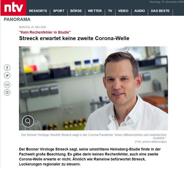 Ende Mai berichteten Medien, dass der Virologe Hendrik Streeck nicht mit einer zweiten Corona-Welle im Winter rechnet. Screenshot: n-tv.de